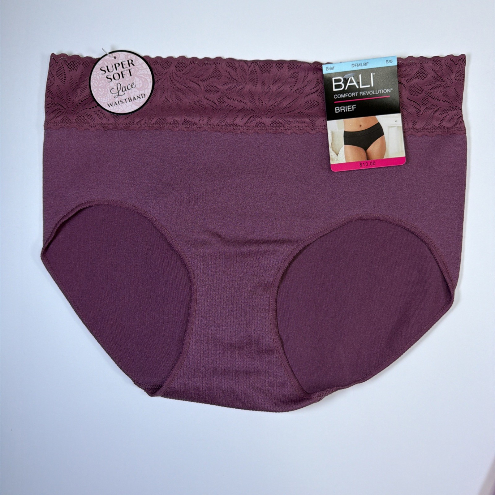 Bali Comfort Revolution Soft Lace Waistband 2 Pack Brief Panties DFMLBF S/5