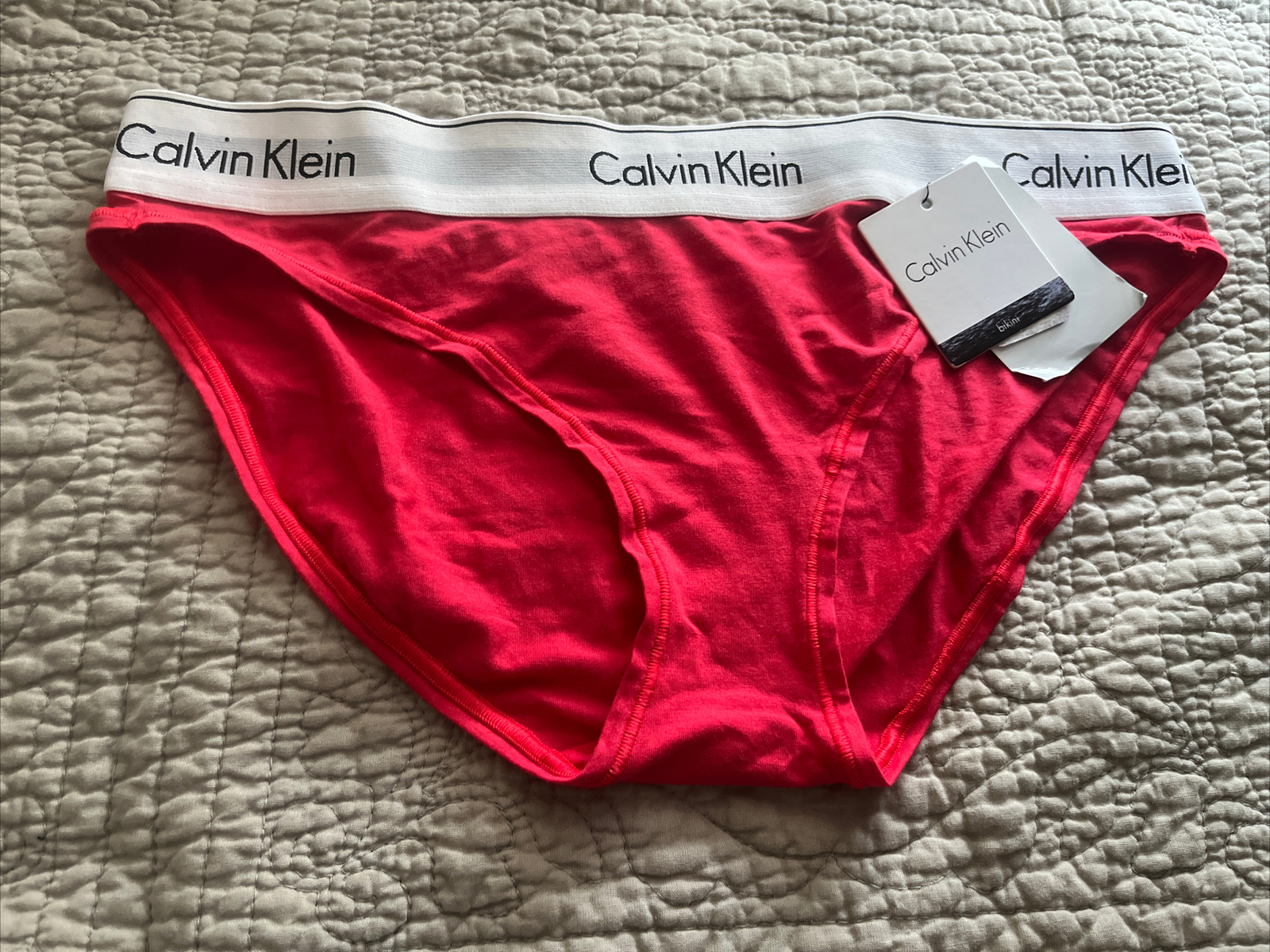 Calvin Klein Women bikini Size M Red Logo Waist Cotton/Modal/Elastane Run Big