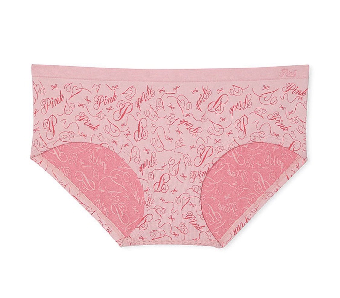 NWT VICTORIAS SECRET PINK XL RED HEART SEAMLESS HIPHUGGER PANTIES LOGO SCRIPT VS