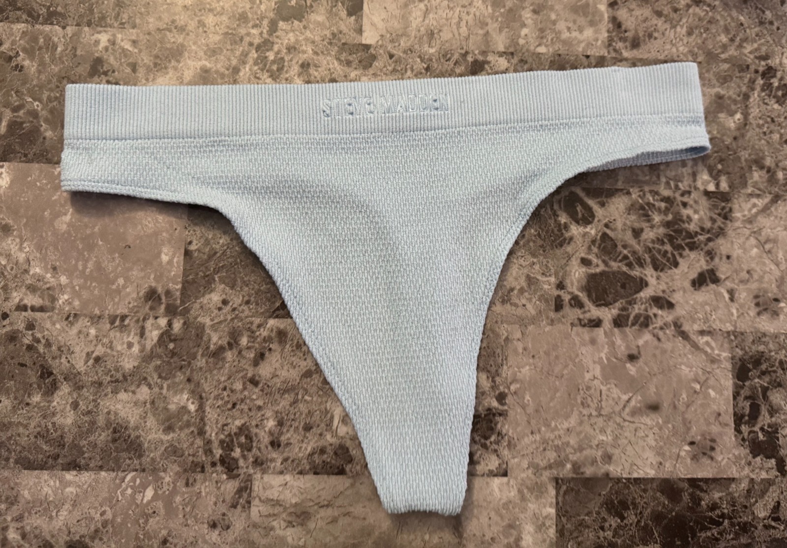 NWOT STEVE MADDEN LARGE BLUE WAFFLE SEAMLESS LOGO THONG PANTIES