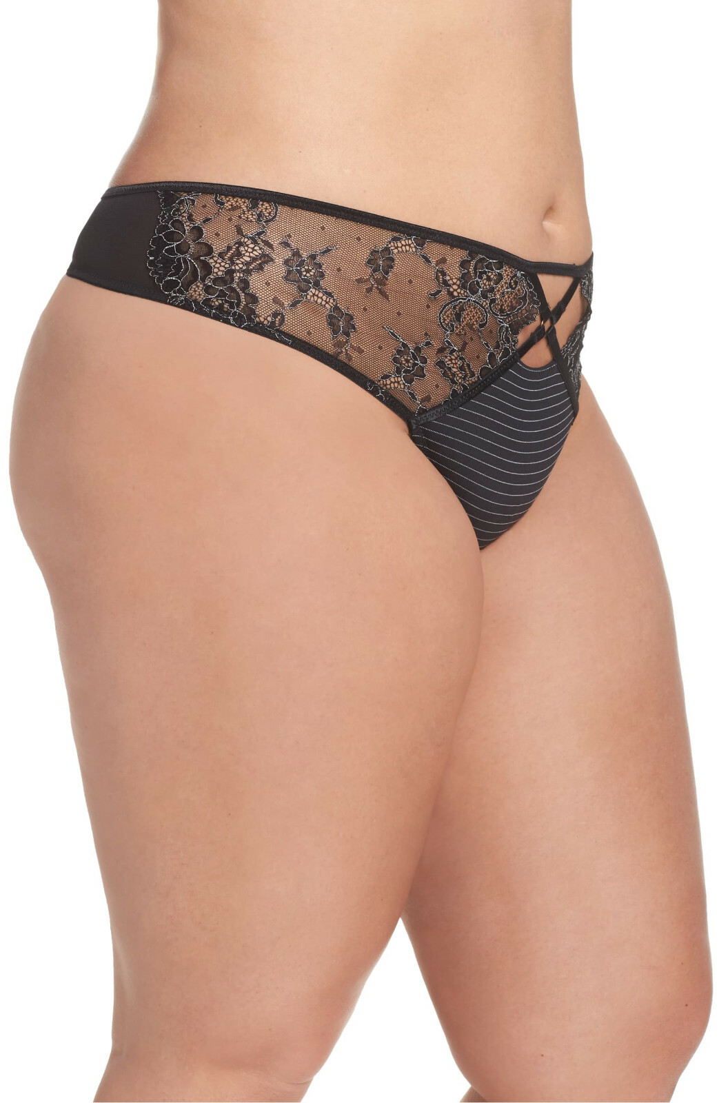 Ashley Graham Plus Size Crisscross Keyhole Lace Thong Panty, Assorted Colors