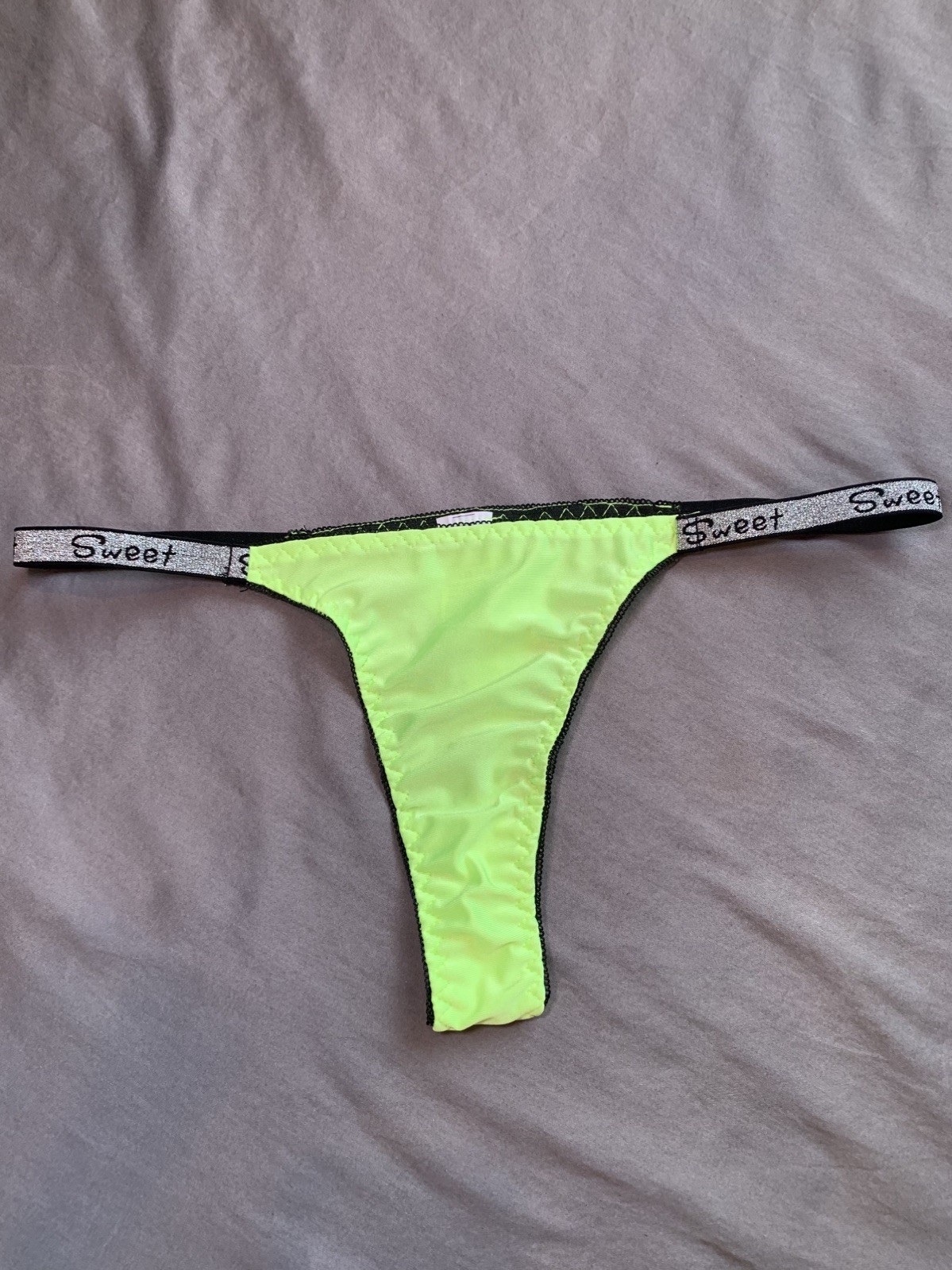 Sweet Neon Thong Panties XL Black Trim Solid Logo Accent