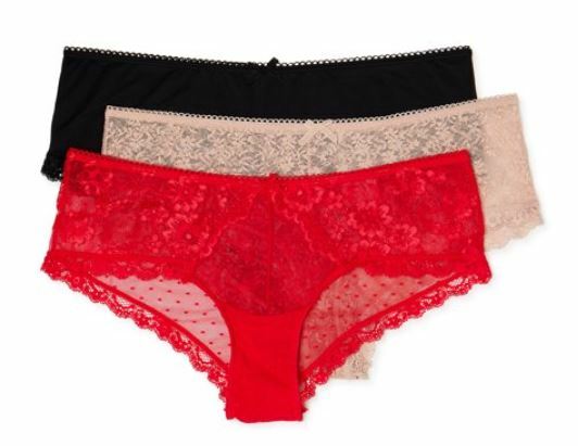 WMNS 3 Pair Pack Polka Dot-Solid-Floral Lace Cheeky Panties Size XXL(9) Sheer