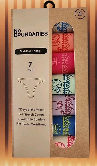 No Boundaries Cotton Thong Panties Days of the Week 7 Pack Women’s Size XXXL NEW