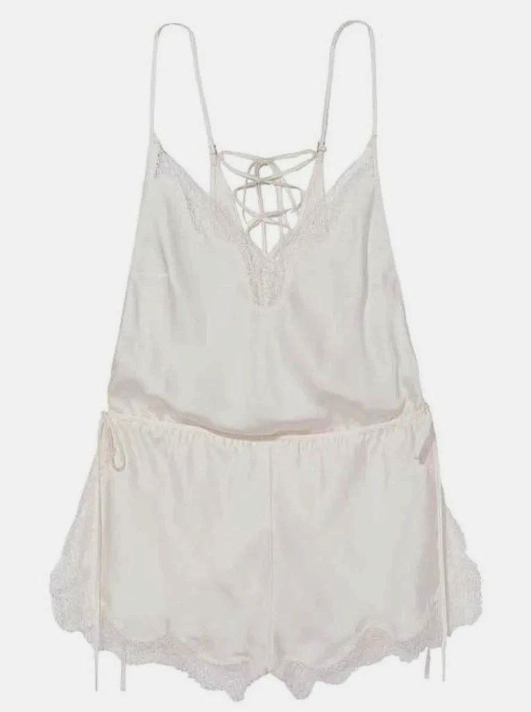 Victorias Secret white romper M Silky Satin Lace Lace-up racer Back Cheeky bride