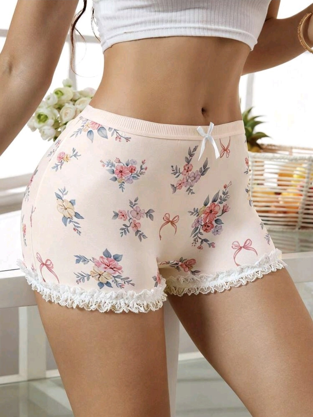 🍑 Peach Vintage Floral Style Silky Feel French Shorts Knickers Sissy L UK 12