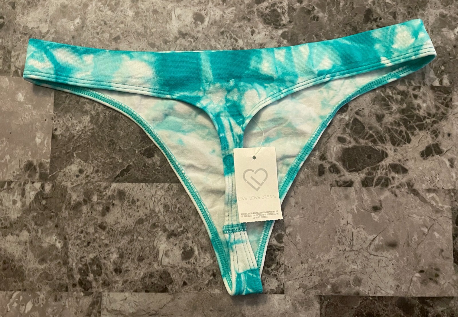 NWT AEROPOSTALE AERO S WHITE TEAL GREEN TIE DYE SEAMLESS RARE THONG PANTIES