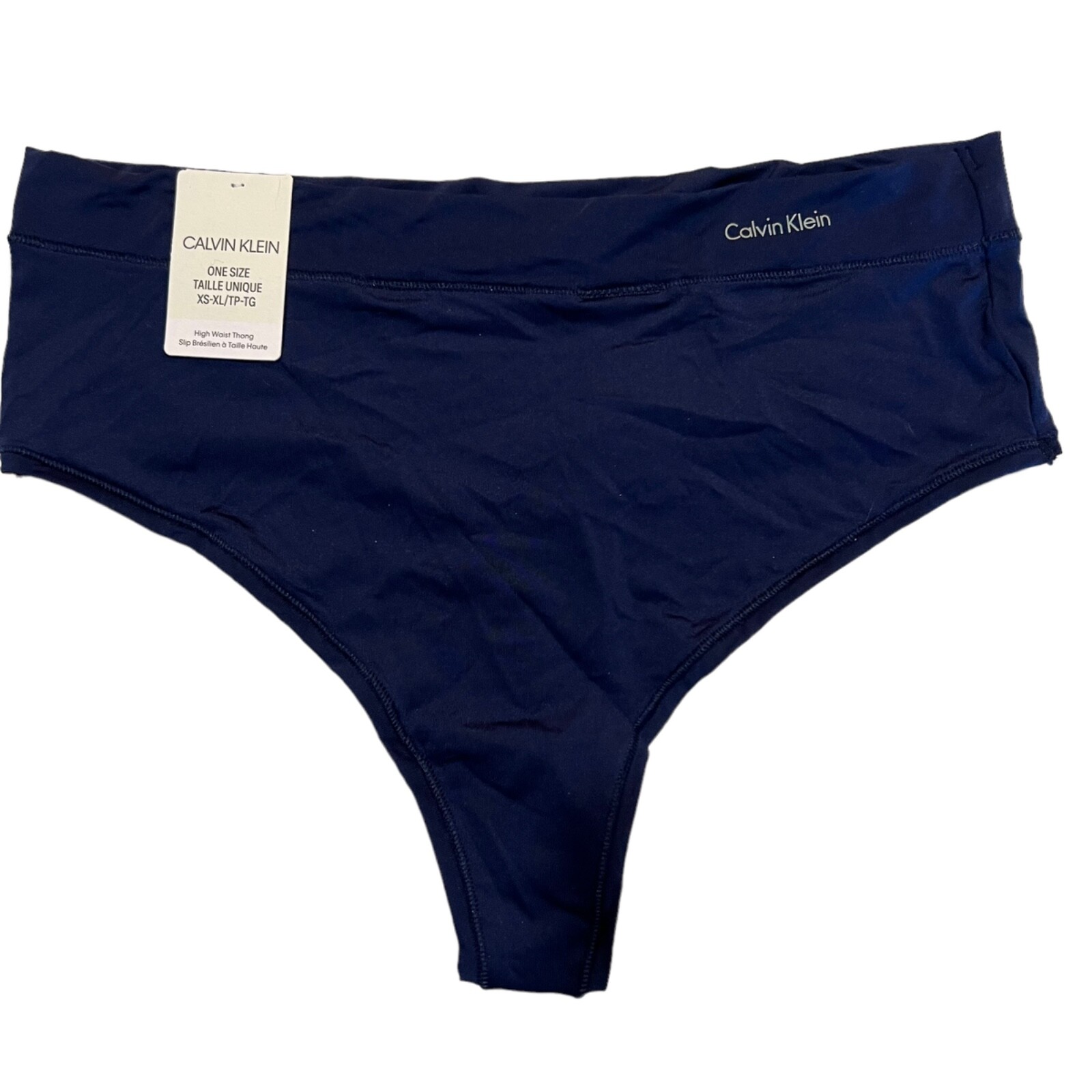 NWT CALVIN KLEIN High Waist Thong Sz OS (Fits XS-S-M-L-XL) Blue Stretchy