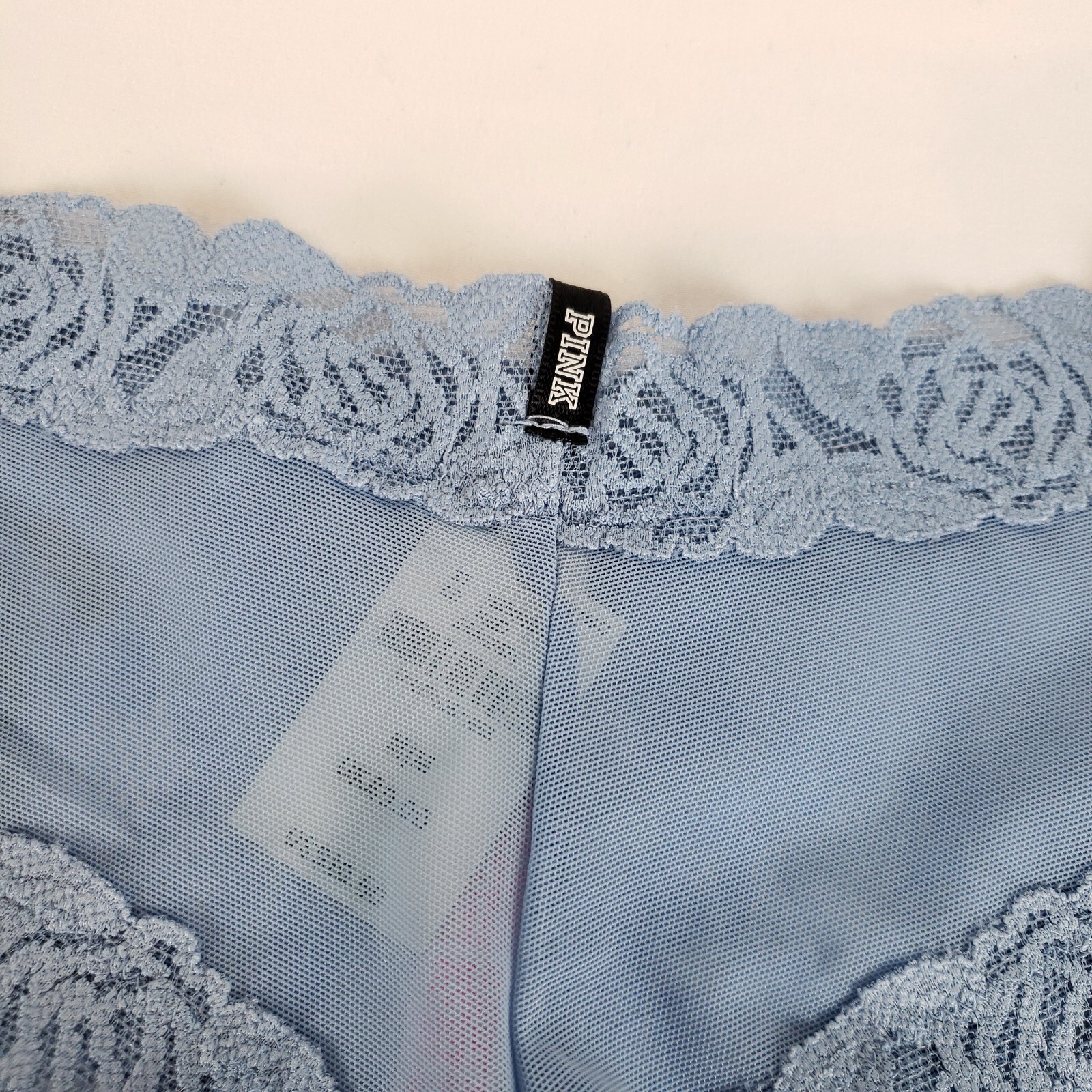 Victorias Secret PINK Cheekster Womens Medium Blue Rose Lace Glitter Logo NWT
