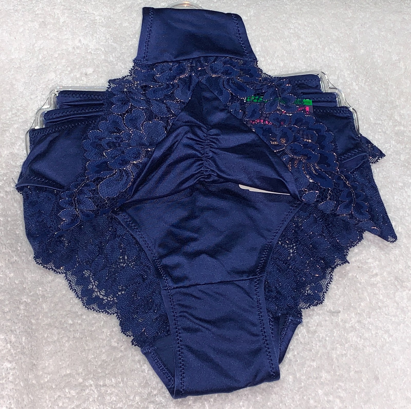 MAIDENFORM 3 pk Comfort Devotion N Blue Rose Gold Lace Back Tanga Panty Womens L