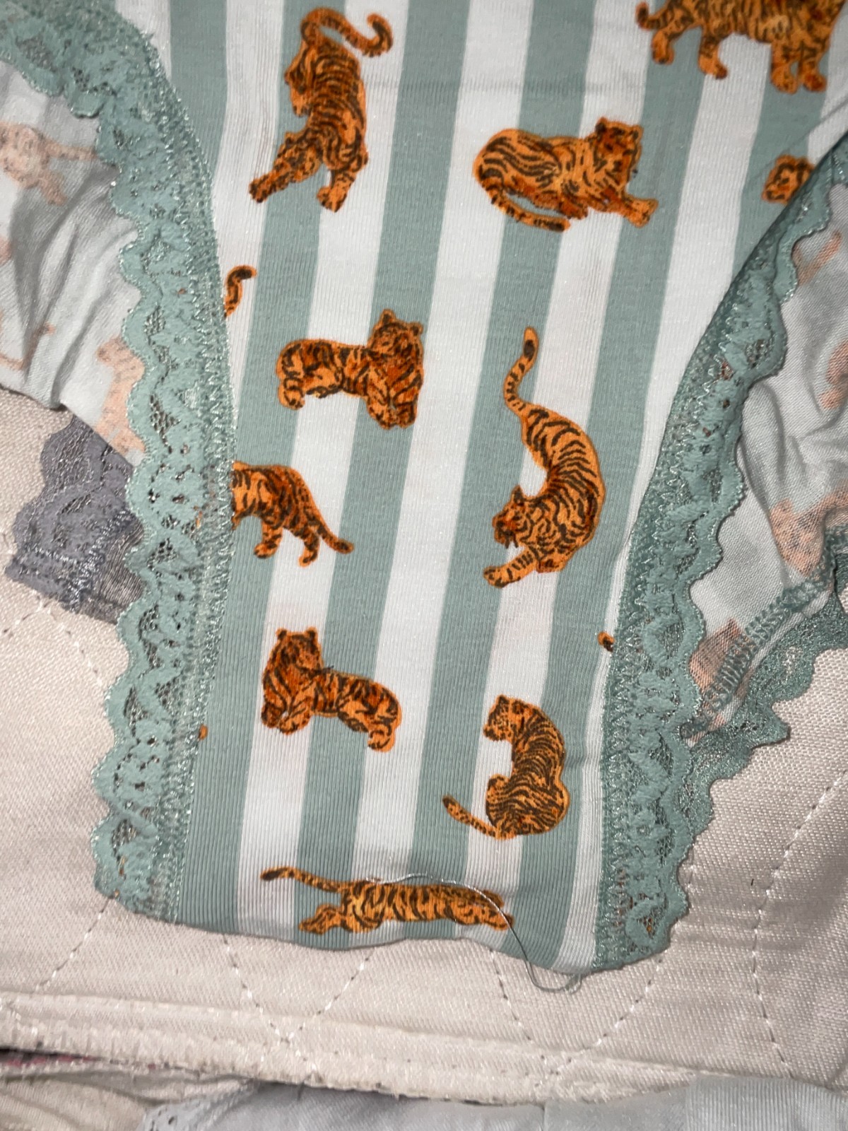 Victoria Secret XXL Lace Trim Cheeky Cotton Modal Panties 5 Pack TIGER striped