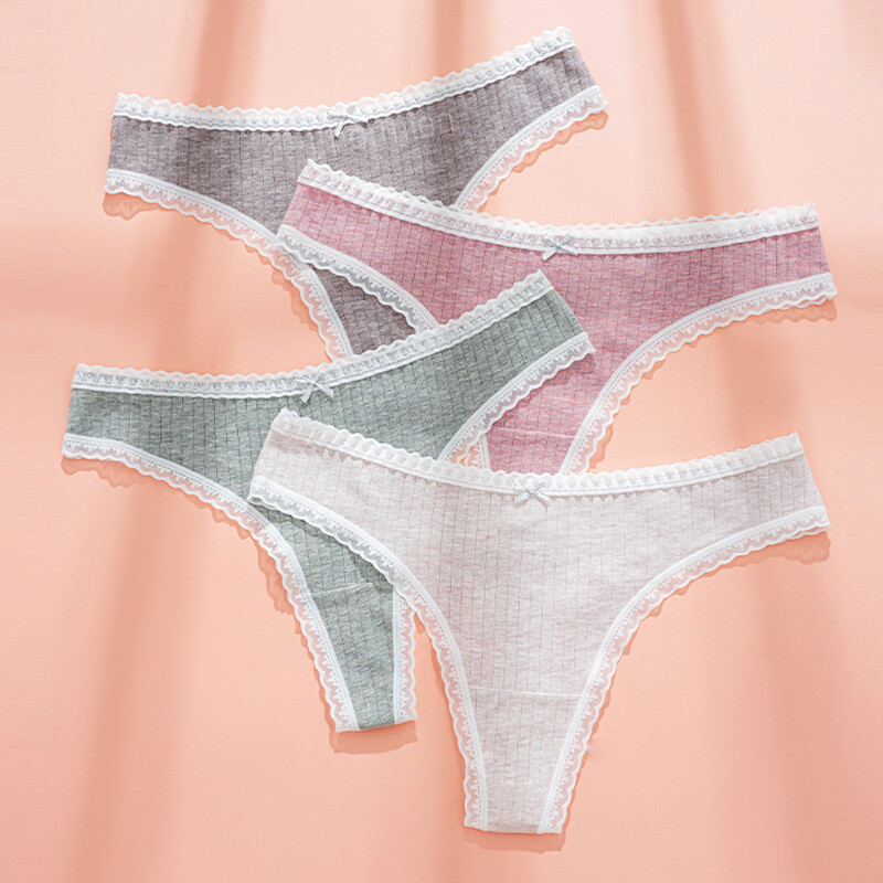 4 Pcs/Lot Seamless Cotton Thong Panties Pack Womens G-String Thongs Underwear