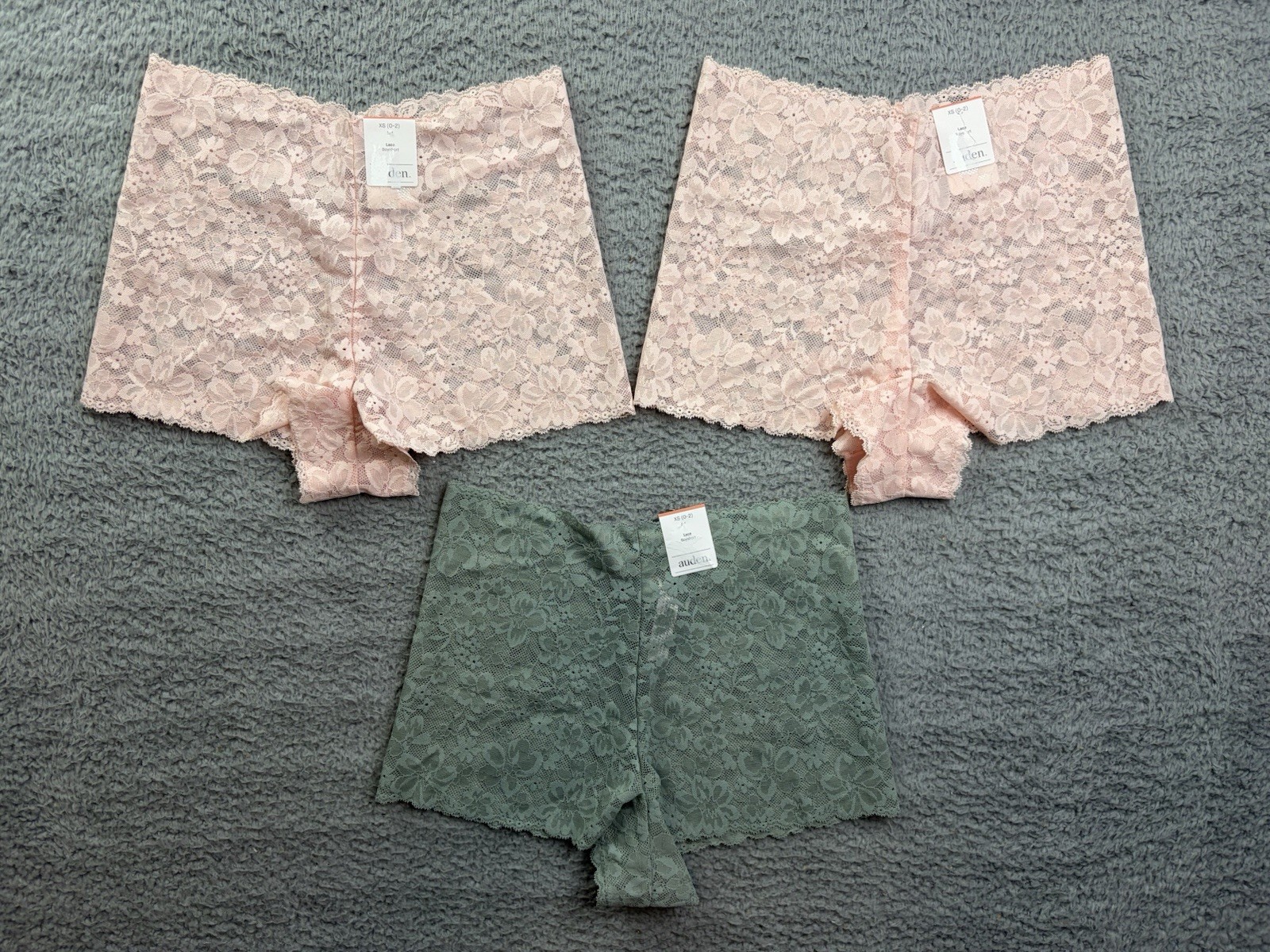 3x Auden Womens XS 0/2 Green/Pink Allover Lace Boy Shorts Underwear