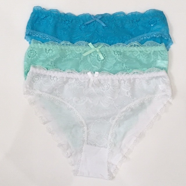 3PK Summer Floral Lace Front Cotton Bikini Panties Two Color Options-Underwear
