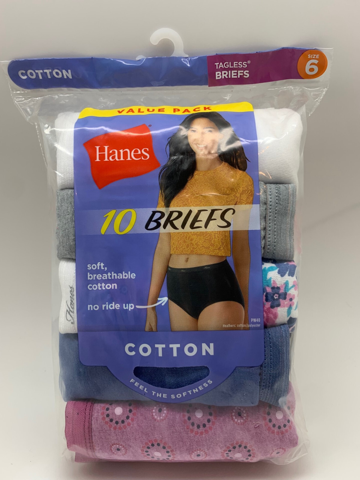 S29 Hanes Womens 10-Pack Cotton Briefs Underwear Panties Colors & Prints Size 6