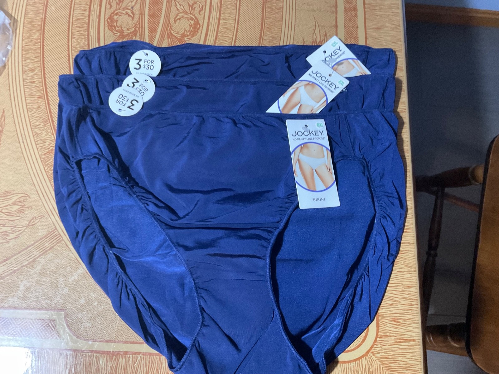 Jockey No Panty Line Promise Navy Bikini Panties- Set of 3- Size 8- NWT