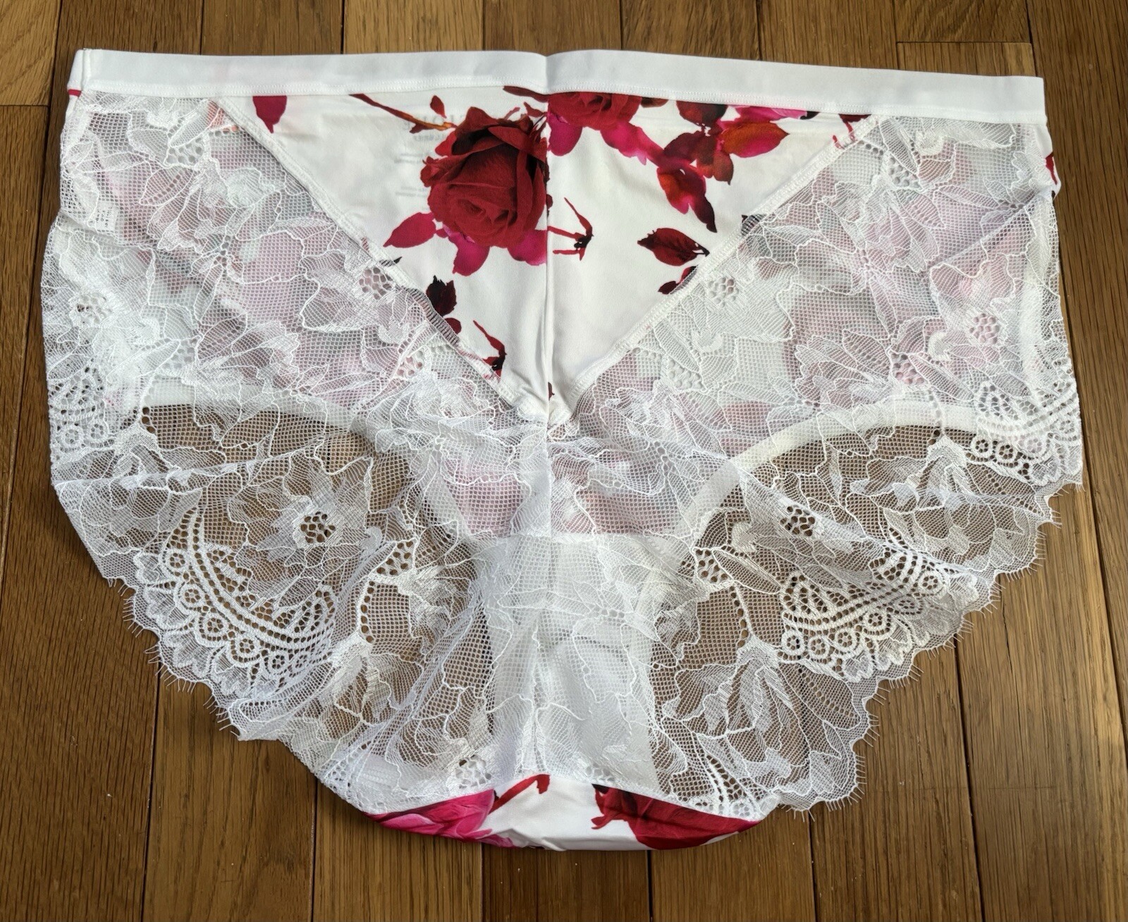 Plus Sz 14/16 Lane Bryant Cacique No Show Lace Full Brief Panty White Red Rose