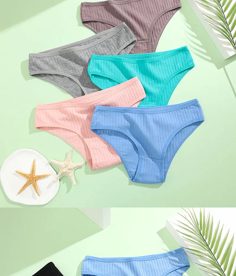 4PCS/SET Women’s Cotton Panties Sexy Soft Striped Underpants 12 Solid Color.