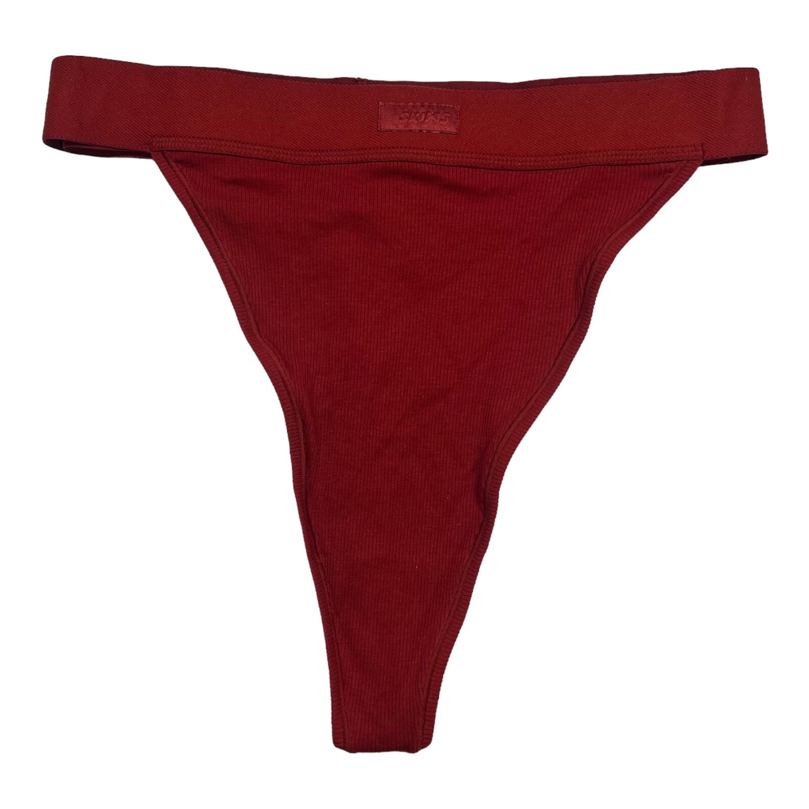 Skims Ribbed Cotton Brick Red Thong Panty 4X New