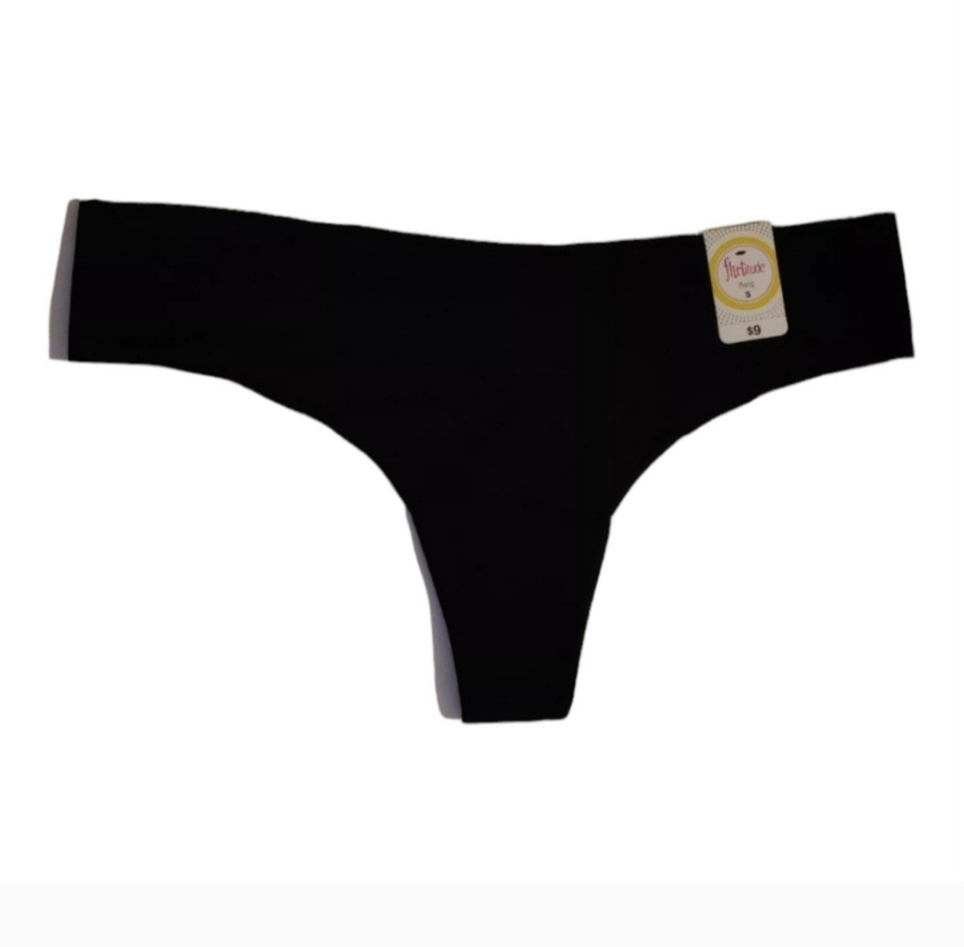 Flirtitude JC Penny Y2K Black Nylon thong Panties Small NWT Discontinued