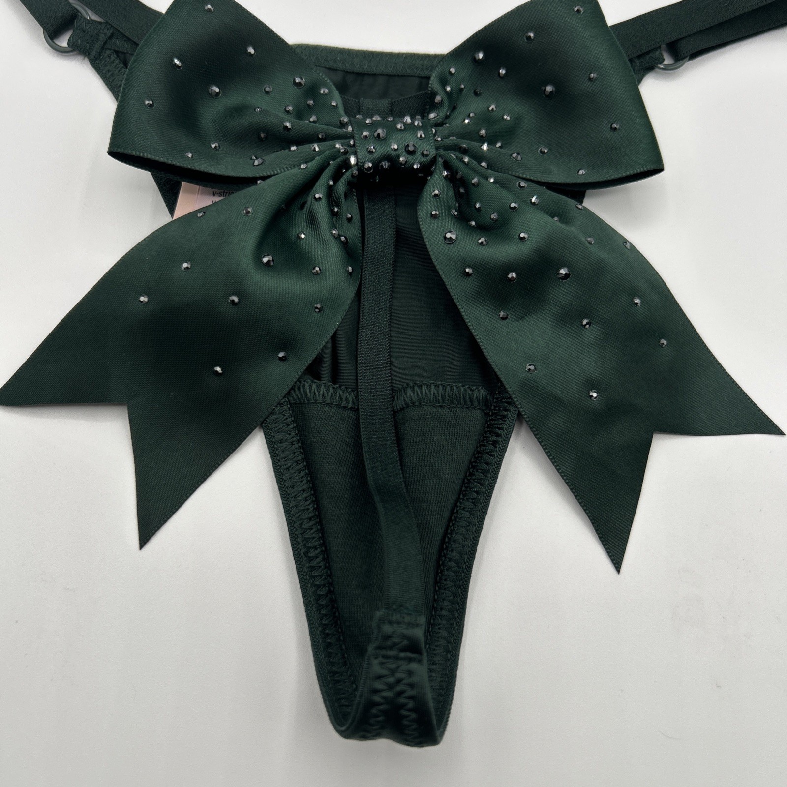 Victoria’s Secret Very Sexy V-String Size M Green Rhinestone Bow NWT