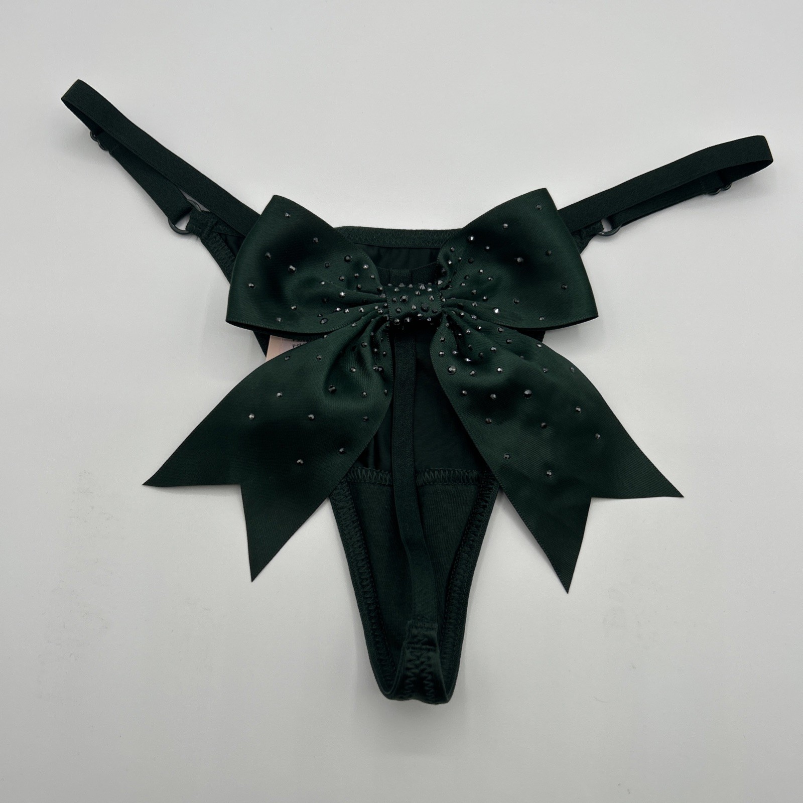 Victoria’s Secret Very Sexy V-String Size M Green Rhinestone Bow NWT