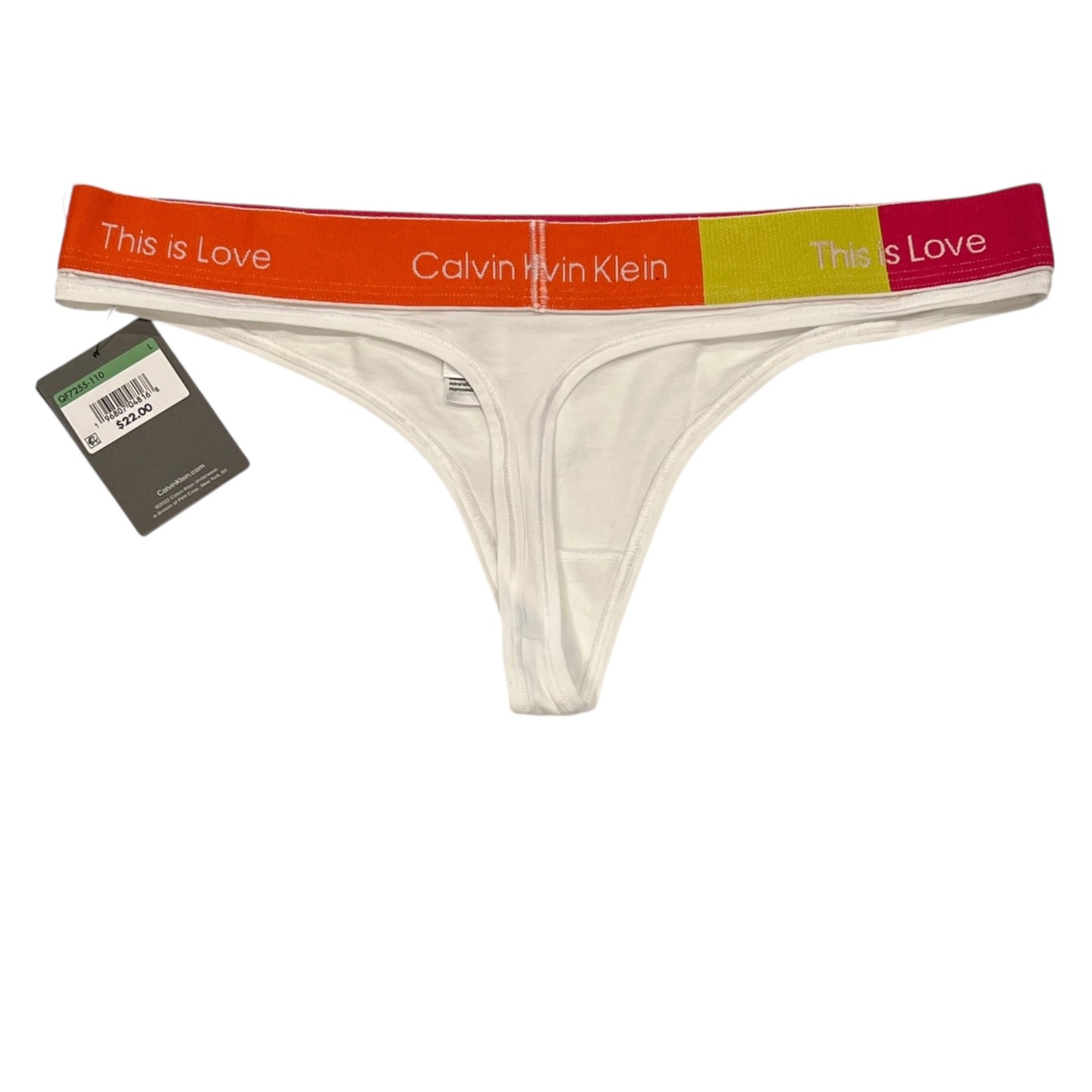 NWT CALVIN KLEIN Thong Sz L White Red Orange Logo Cotton Jersey #1
