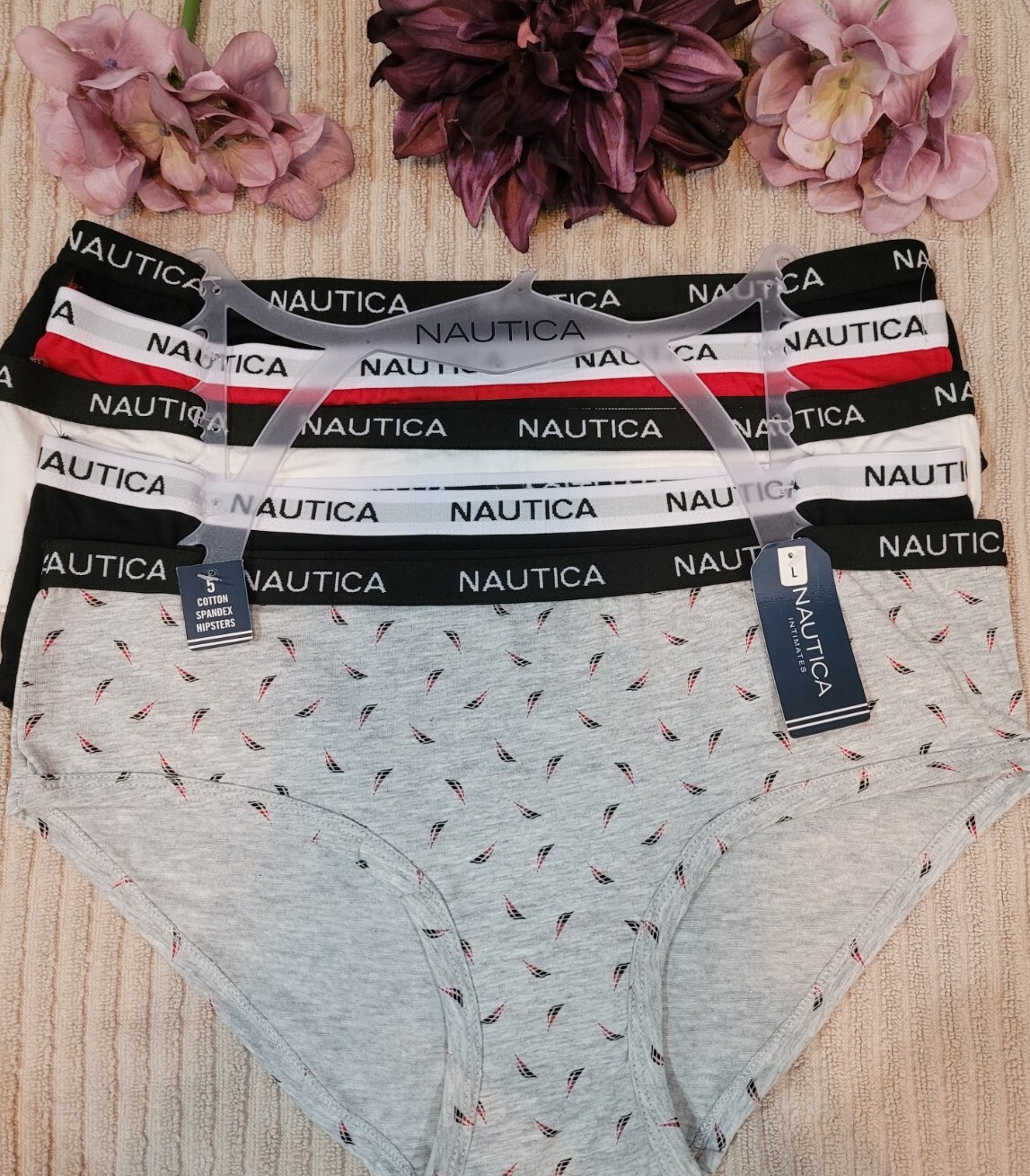 5 Pair NAUTICA INTIMATES $48.00 Large NT9915- SIGNATURE WAIST HIPSTER PANTIES