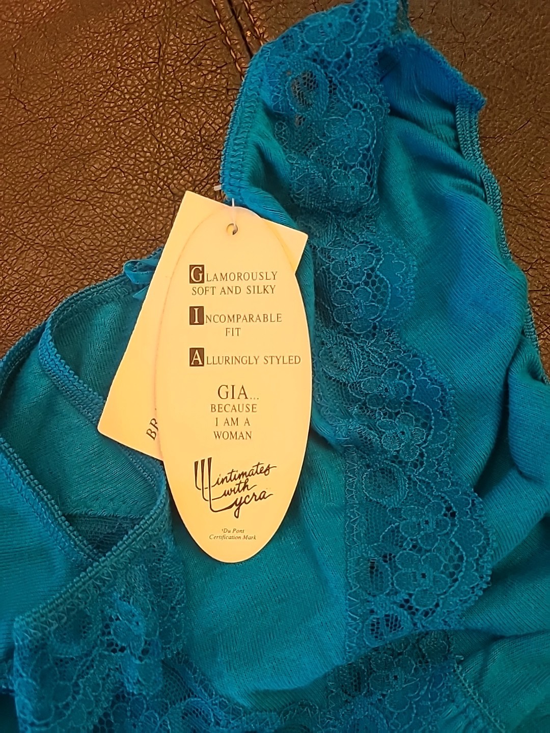 Gia Panties New NOS NWT Teal Blue Vintage Flutter Lace Cotton Sz 7 L
