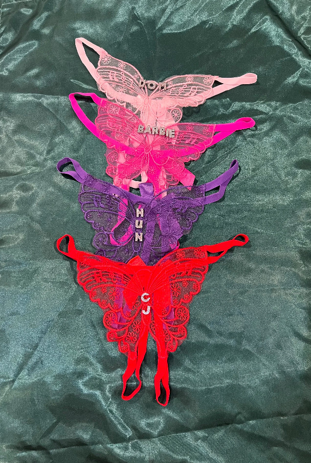 CUSTOM Butterfly Personalizable Chain Link Thong Panty Gift Present Purple PinK
