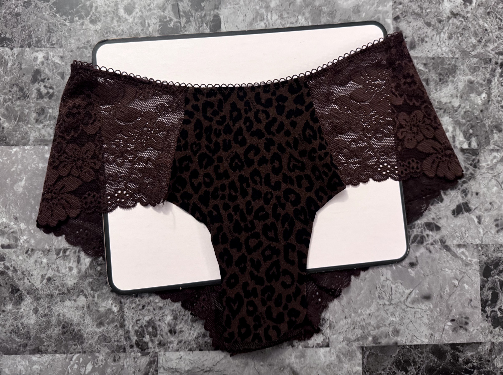 VICTORIA’S SECRET PINK BROWN BLACK LEOPARD FLORAL LACE NO SHOW CHEEKY PANTIES