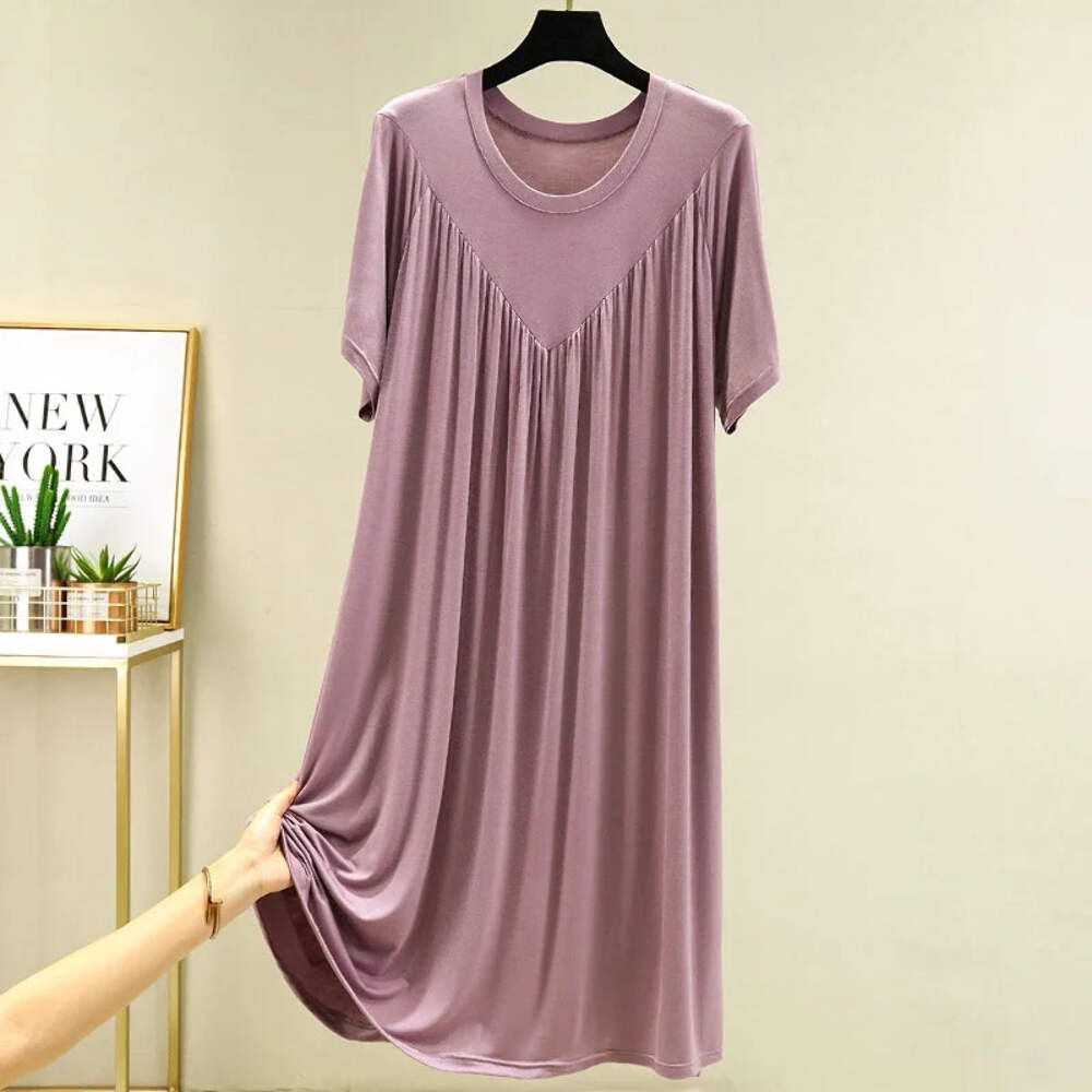 Loose plus Size Sp Dr Modal Women’s Summer Thin Home Gown Skirt Sle round Ne ort