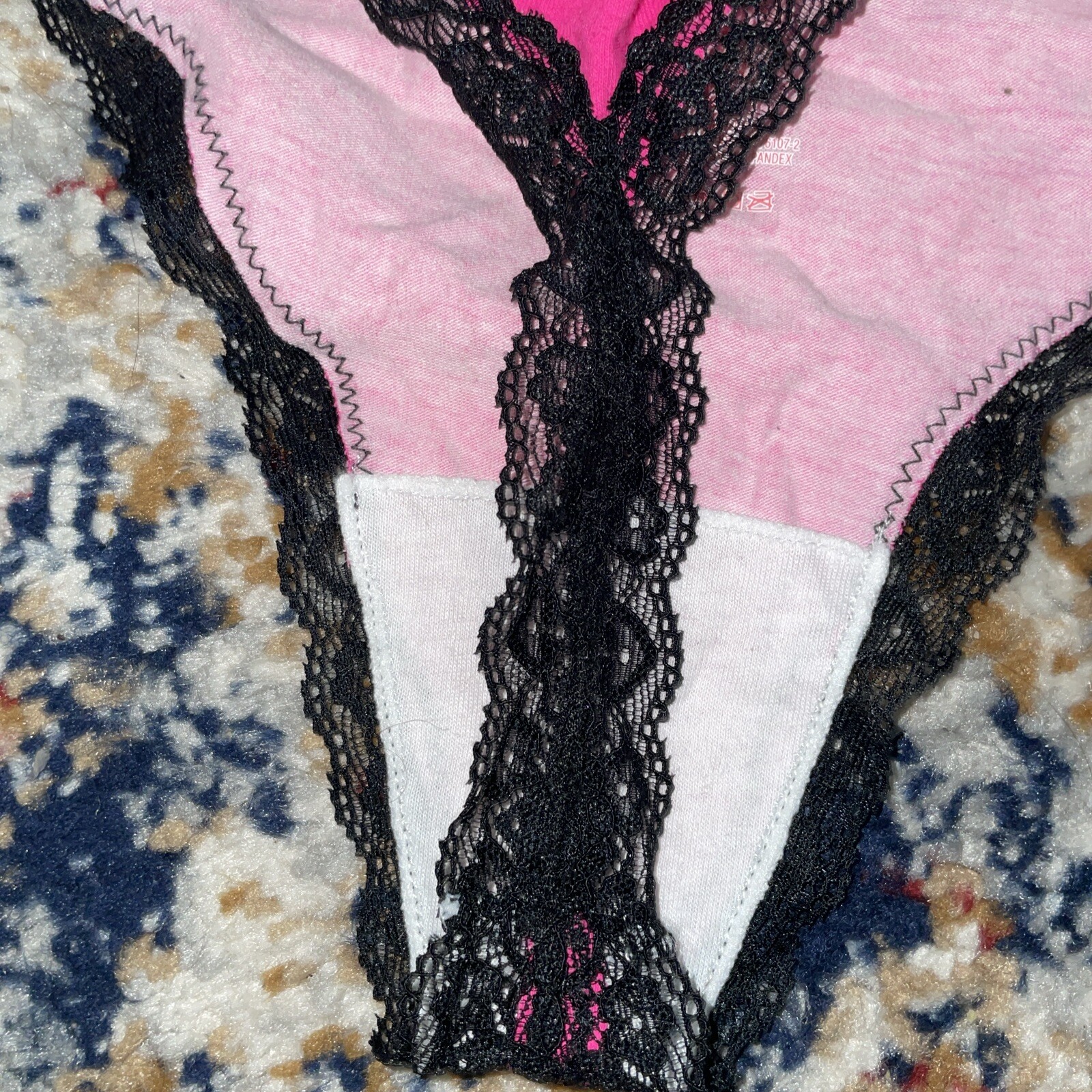 NWT Flirtitude Pink With Black Trim And LaceThong Medium
