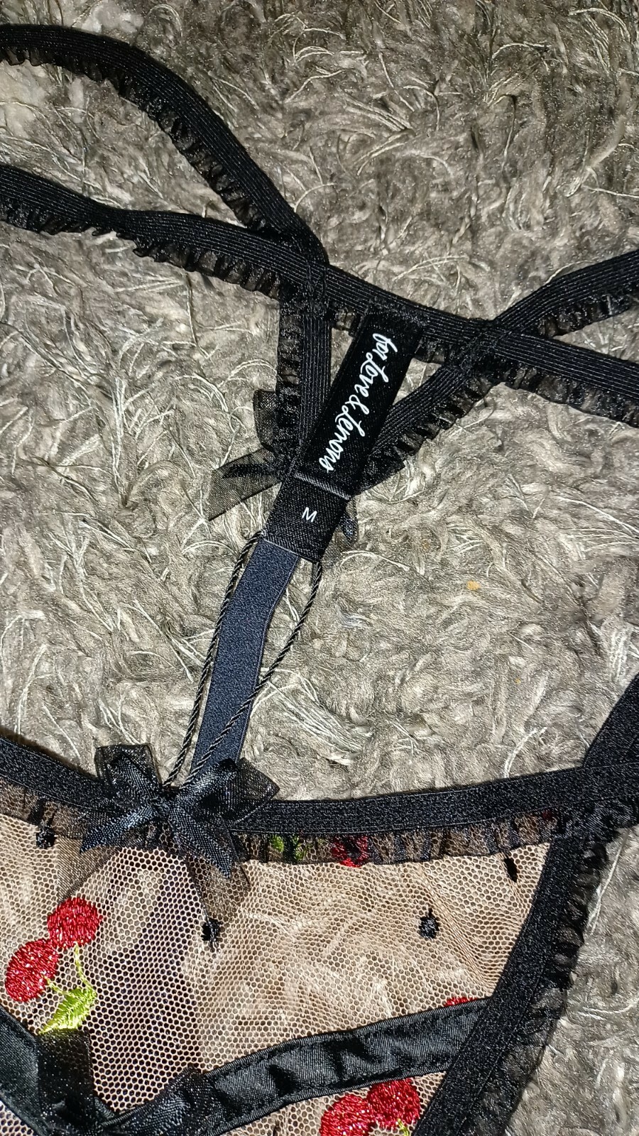 New VS/love for lemons embroidered strappy v string medium glitter cherries