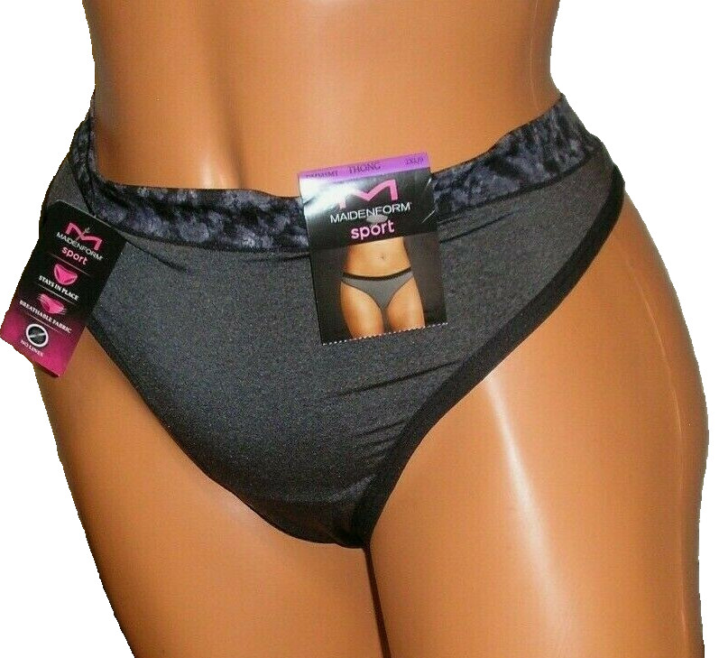 Panties Lingerie Maidenform Stay In Place Sport Gray Thong, Sz 9 2X Adult Gift