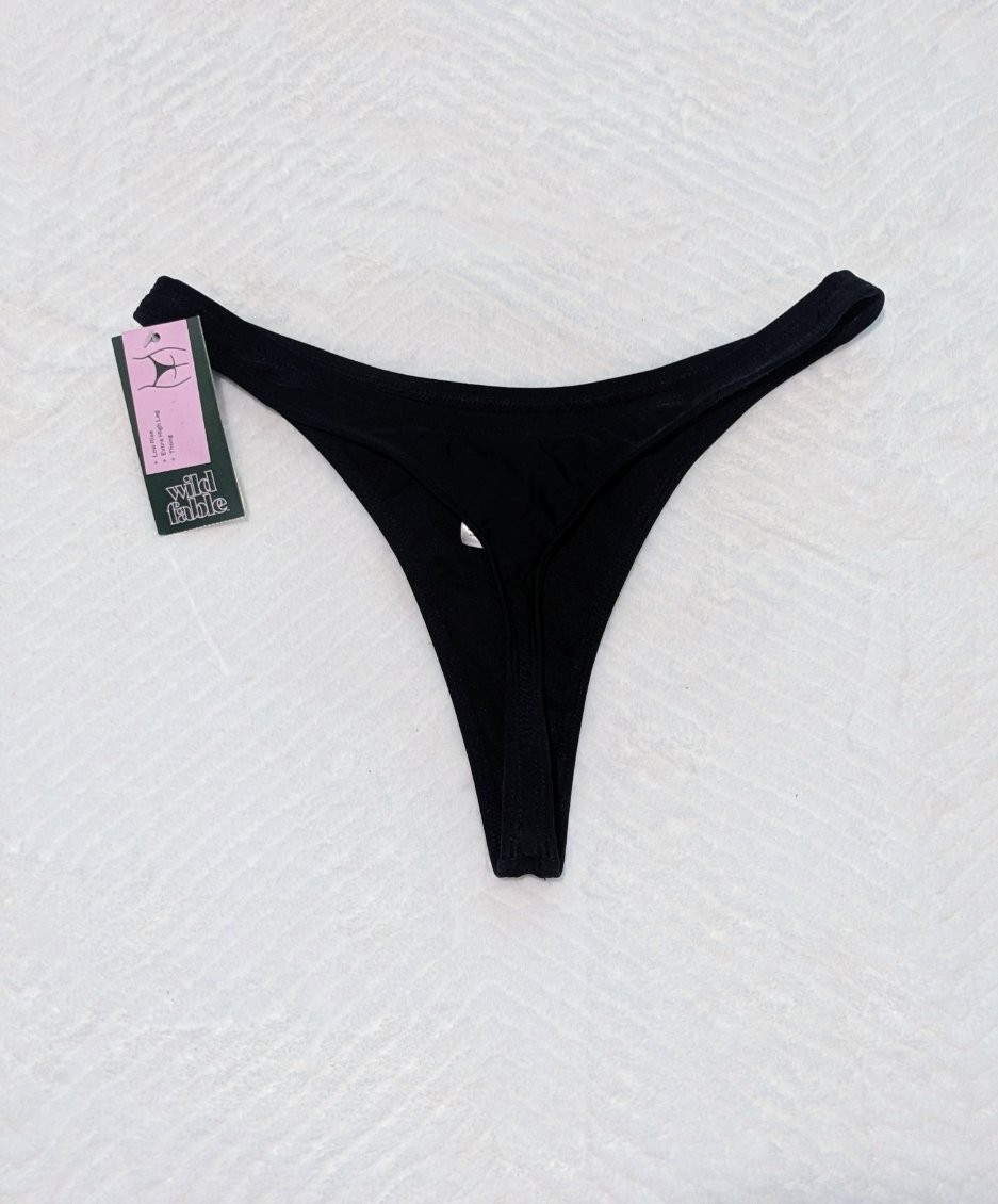 Black Low Rise Extra High Leg Women’s Thong Size S