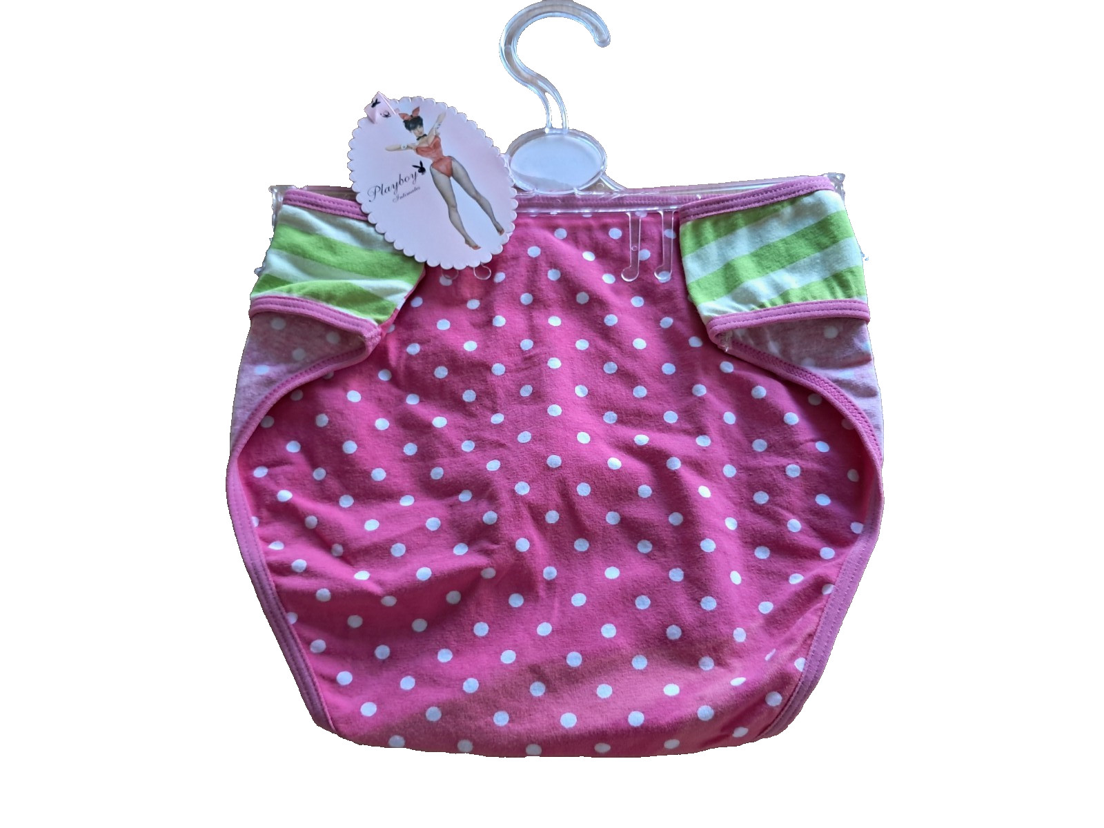 Playboy Intimates Sexy Panties Cherry Logo Briefs Pink/Green Polka Dot UK 12
