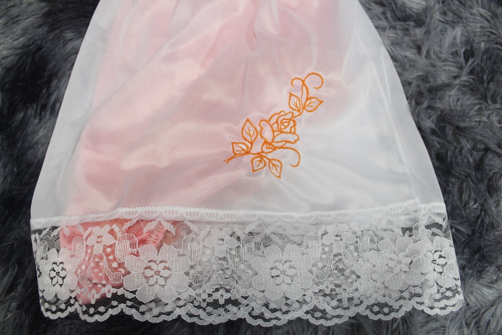 #A97 2XL/ElasticW.24-44″ 2in1 Orange Nylon Full Brief + White Half Slip 15″