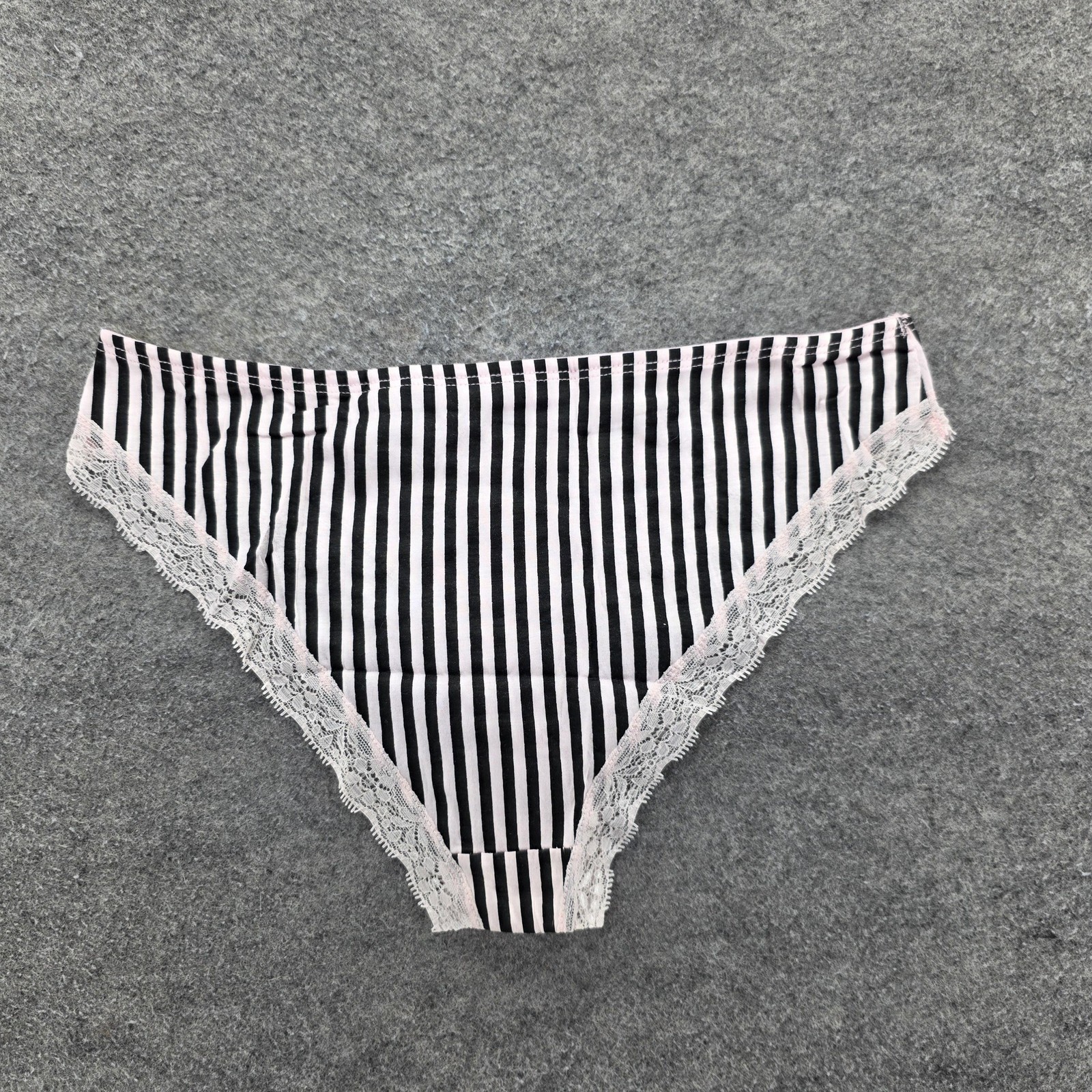 Knotty Knickers Panties Womens L Pink Striped Bikini Lace Bow Modal Spandex
