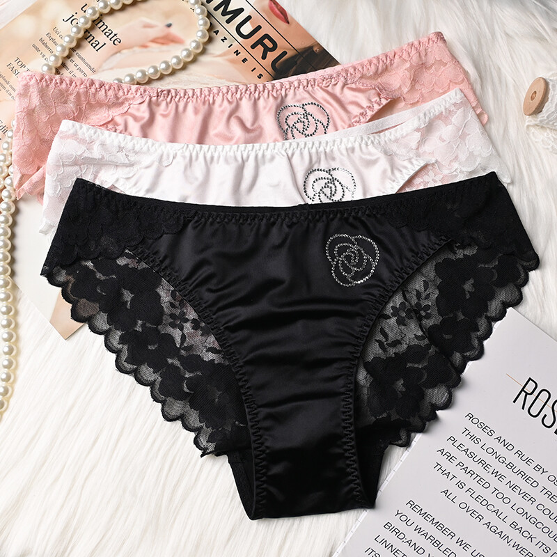 Lot 6x Sexy Womens Silky Satin Panties Full Briefs Seamless Sheer Lace Lingeries