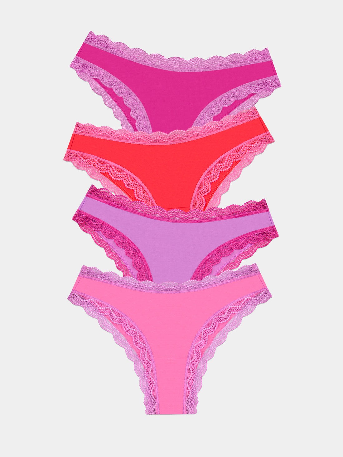 Stripe and Stare Pink Cosmos Contrast Brazilian Knickers 4 Pack Gift Boxed