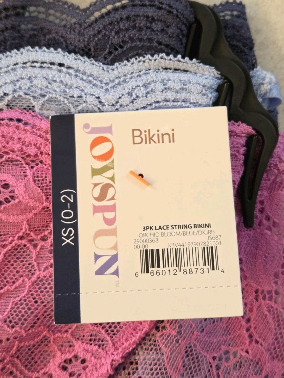 Joyspun Women’s XS 0-2 String Bikini Panties 3 PACK Scalloped Lace #10726