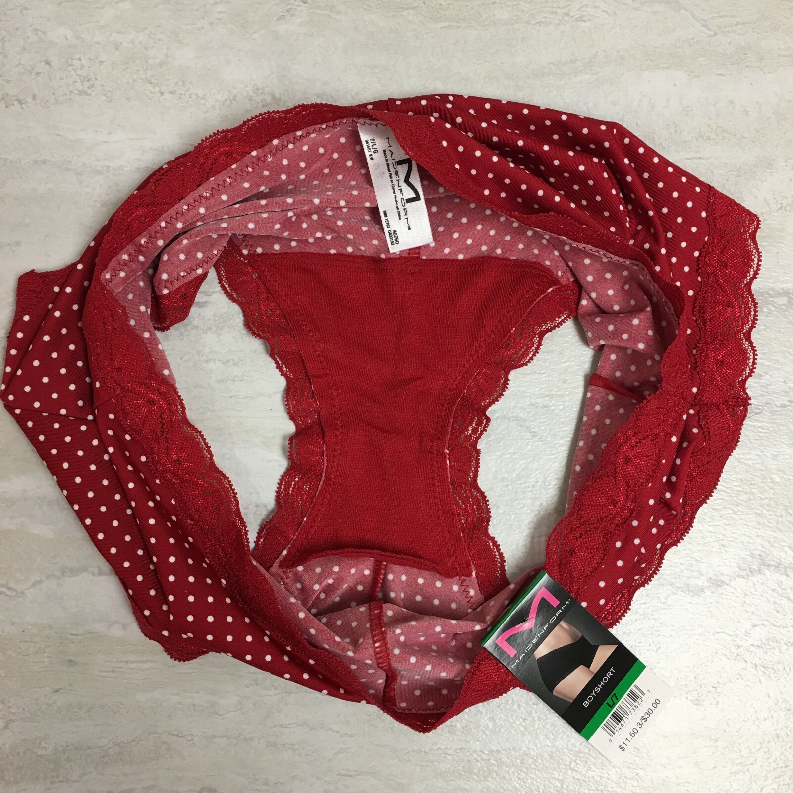 4-Pack Maidenform Women’s Microfiber & Lace Boyshorts, Red/White Polka Dot, L/7