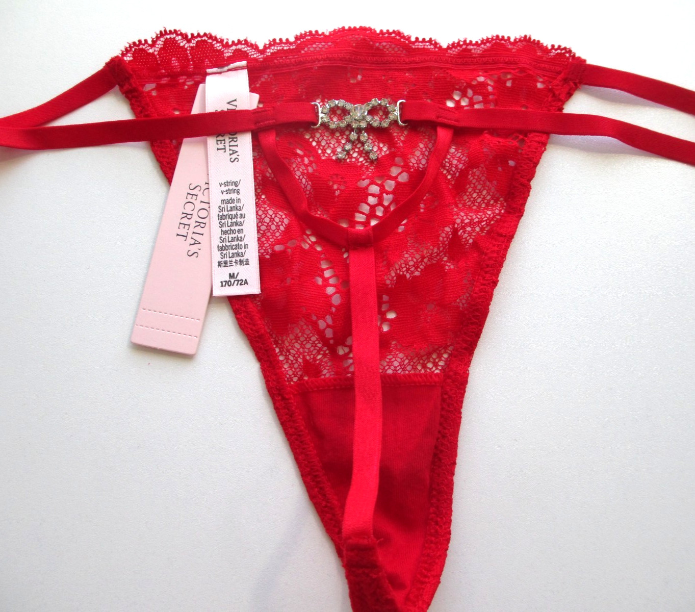 VICTORIA’S SECRET DREAM ANGELS V-String Thong Panty M L Red NWT Hardware Shine
