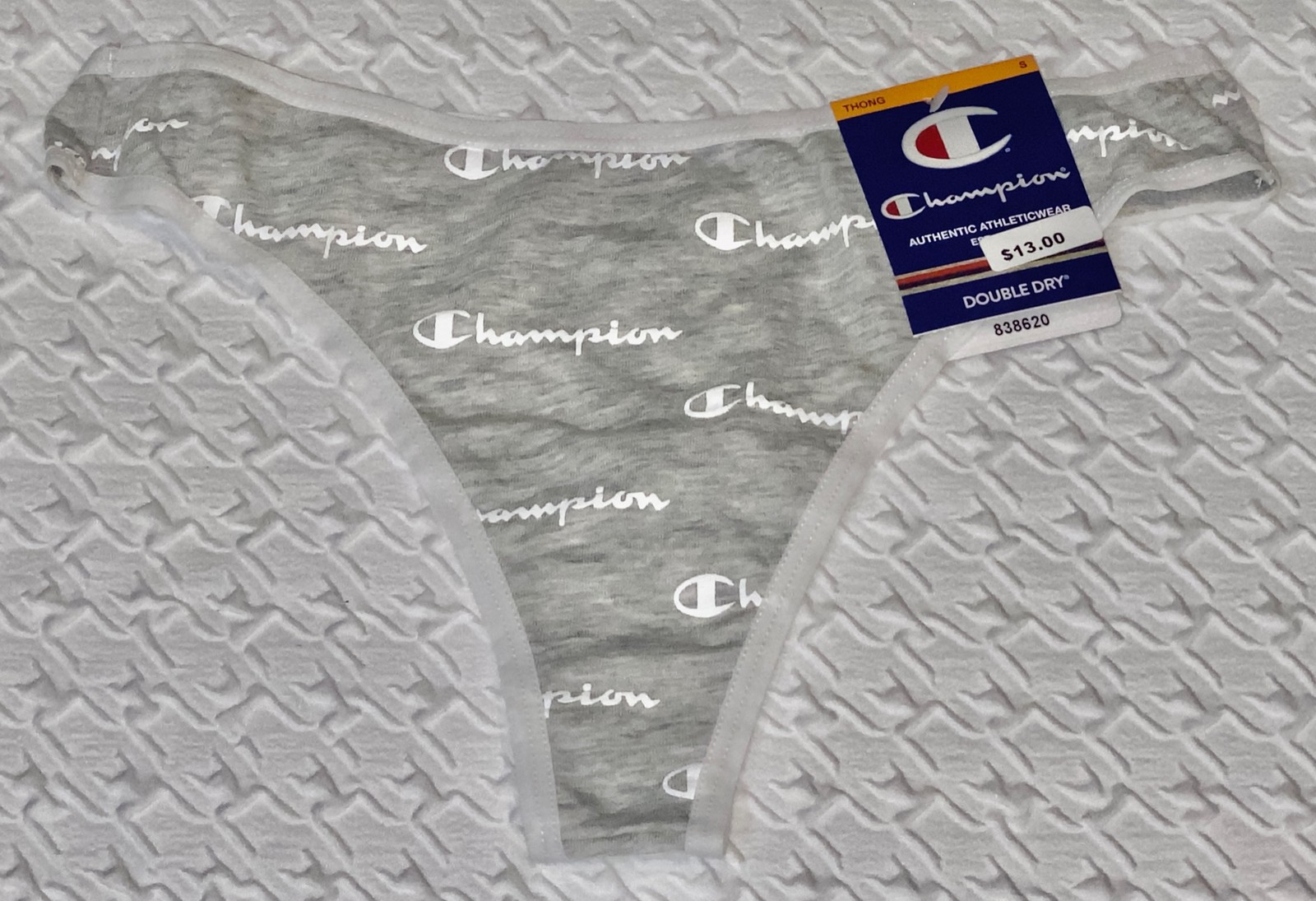 CHAMPION Thin Waistband Logo Grey Cotton Heritage Thong Panty Women S M L XL 2XL
