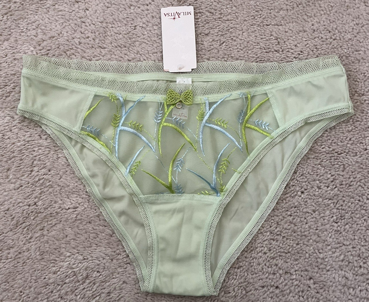 NWT Milavitsa Lace Panties Light Green Embroidered Size 12