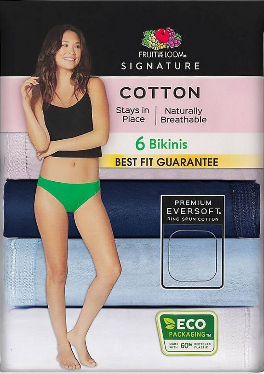SZ 8 Fruit of the Loom SIGNATURE BIKINIS Lilac / Navy Assmt 6PK 100% Cotton+Gift