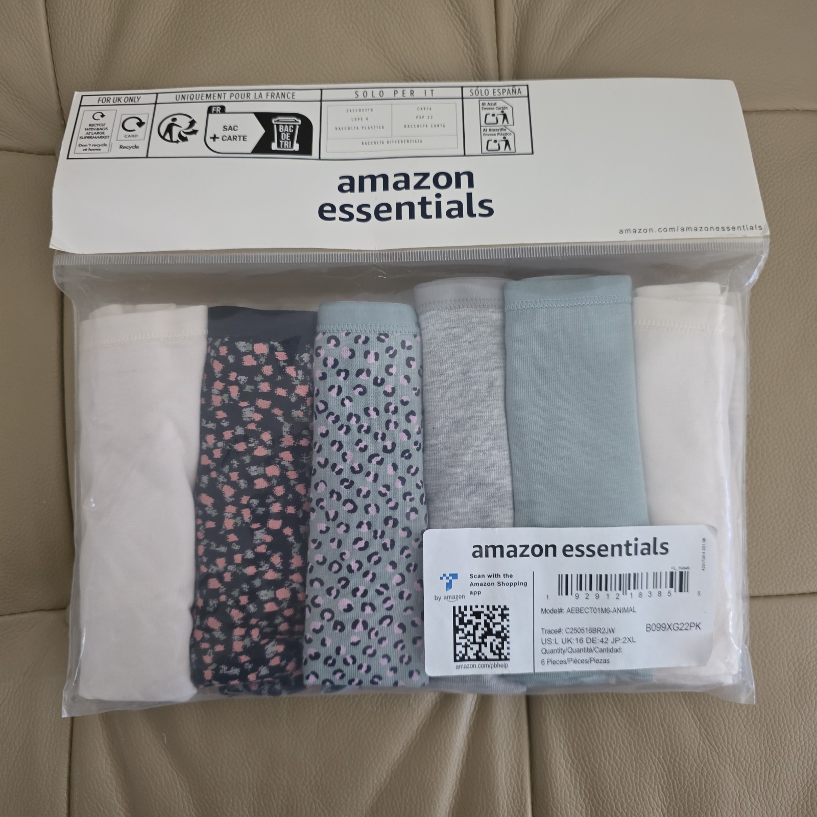 Amazon Essentials Women’s Brief Panties 6 Pack L Cotton Blend Assorted Colors