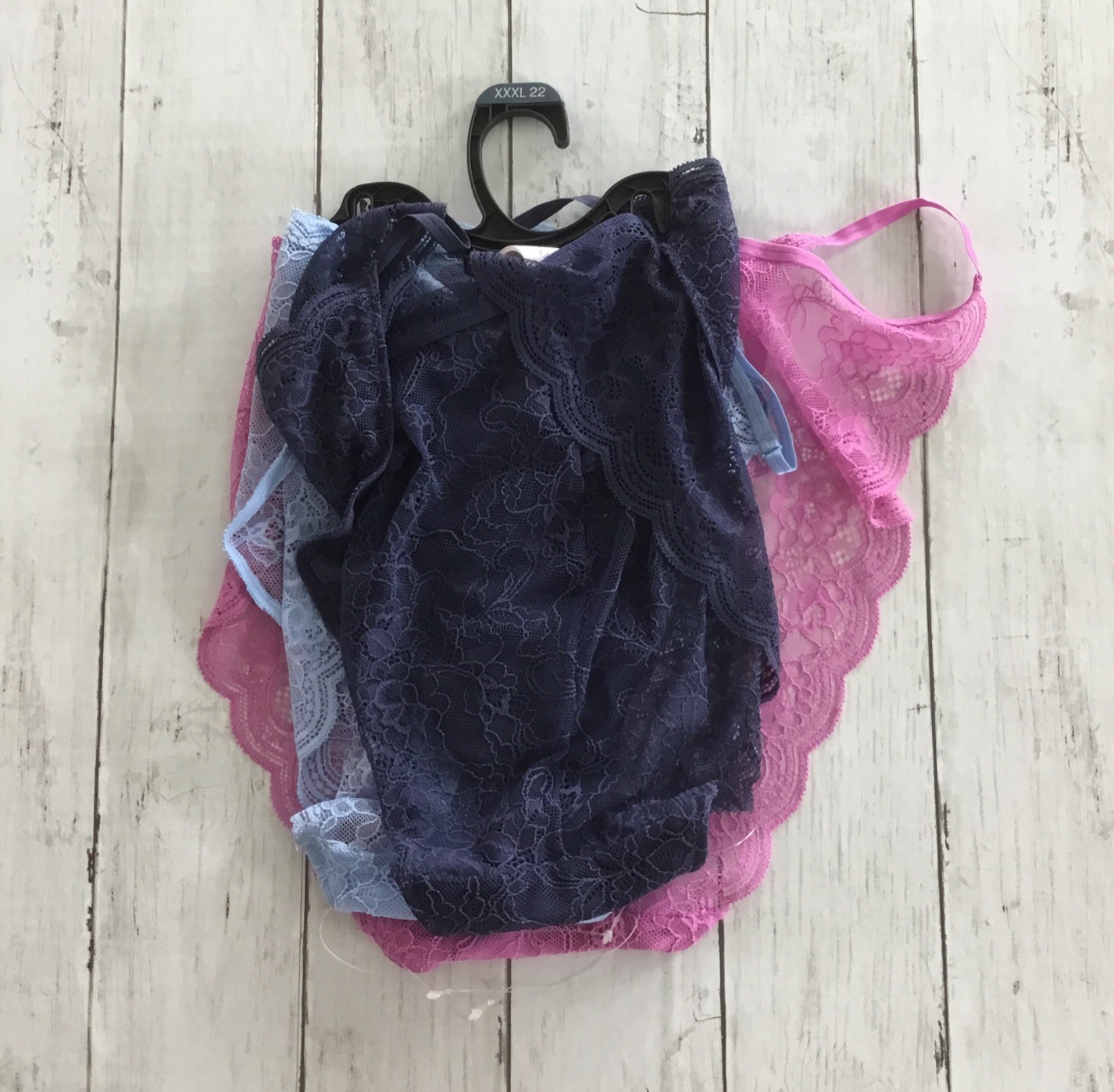 Joyspun Scalloped Lace String Bikini Panty 3-Pack Pink/Blue/Navy Size XXXL (22)