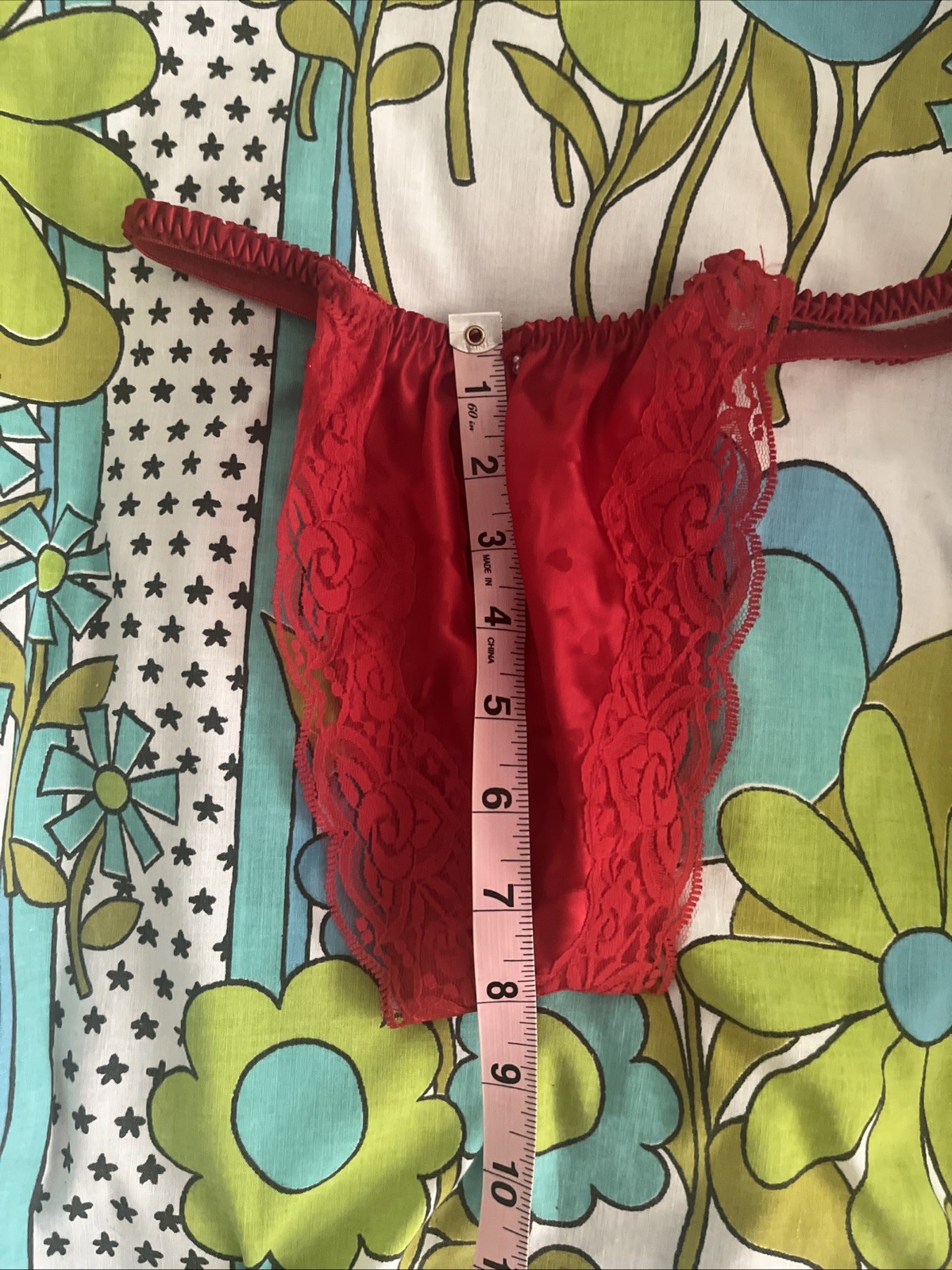 VTG Delicates 100% Silk Red Satin Thong Panties Second Skin Lace Hearts NWOT